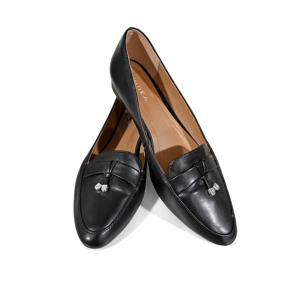 Nautica Yaffa Womens 9 Black Pointed Toe Tassel Loafers Quiet Luxury‎